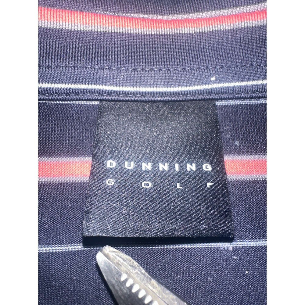 Dunning Golf Mens Navy Blue Coral Striped Performance Short Sleeve Polo Shirt XL